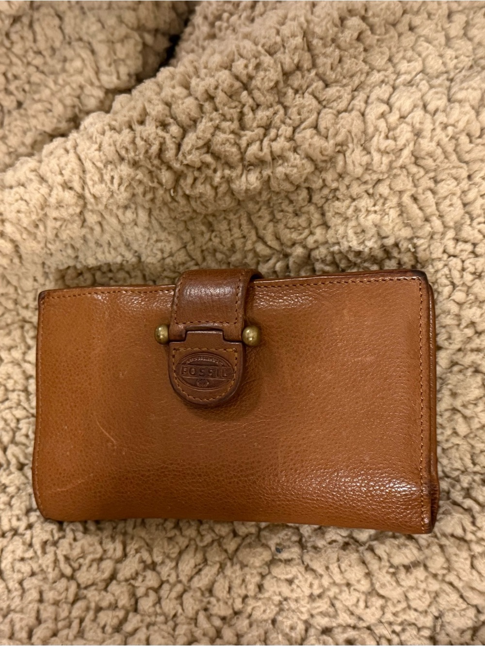 Vintage Fossil Brown Leather Snap Card Holder, ID, 3 bill slots trifold wallet